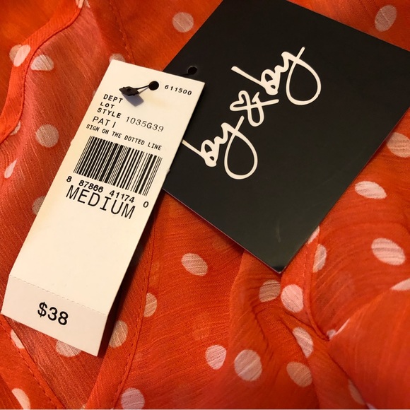 NWT By & By Sleeveless Front Ruffled M Polyester Orange White Polka Dot M Top - Picture 5 of 5